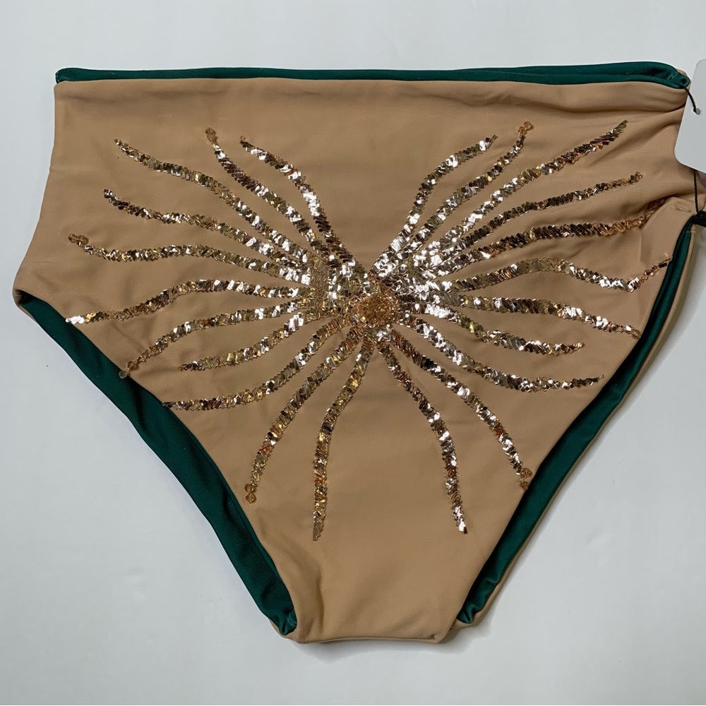 Oceanus Nude + Green Ursula High Waisted Swim Bottom Small